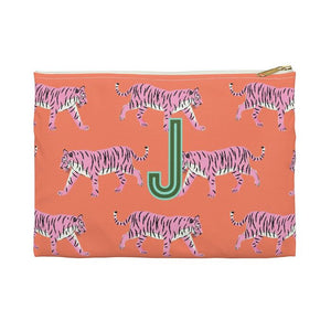 Tiger Pink/Orange Small Flat Zip Pouch - Single Initial