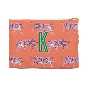 Tiger Pink/Orange Small Flat Zip Pouch - Single Initial