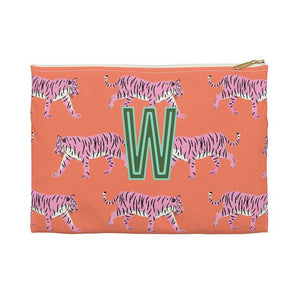 Tiger Pink/Orange Small Flat Zip Pouch - Single Initial