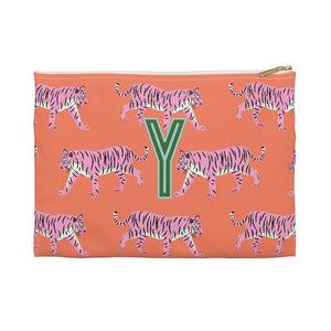 Tiger Pink/Orange Small Flat Zip Pouch - Single Initial